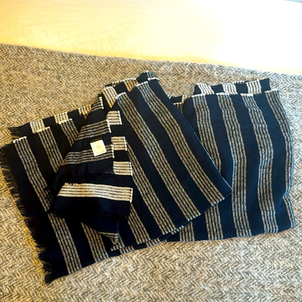 Navy and white J crew long scarf
